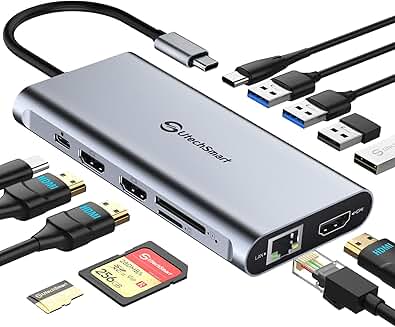 USB C Hub with 3 HDMI, SD/TF, Ethernet, and USB-C Adapter