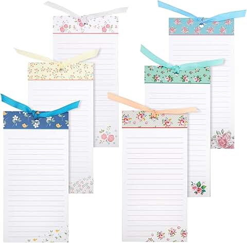 Set of 6 Vintage Floral Magnetic Grocery List Pads