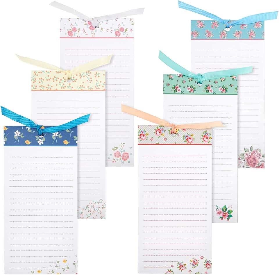Set of 6 Vintage Floral Magnetic Grocery List Pads