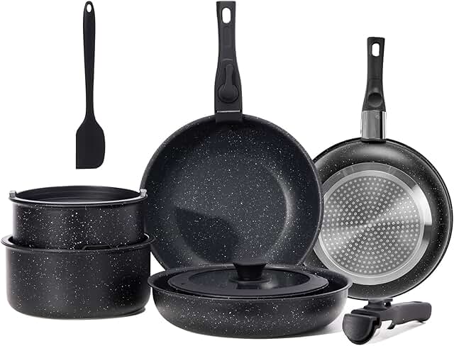 12-Piece Nonstick Cookware Set with Detachable Handle