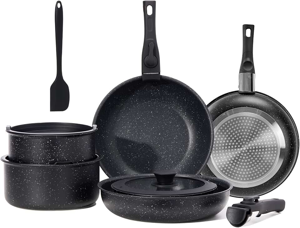 12-Piece Nonstick Cookware Set with Detachable Handle