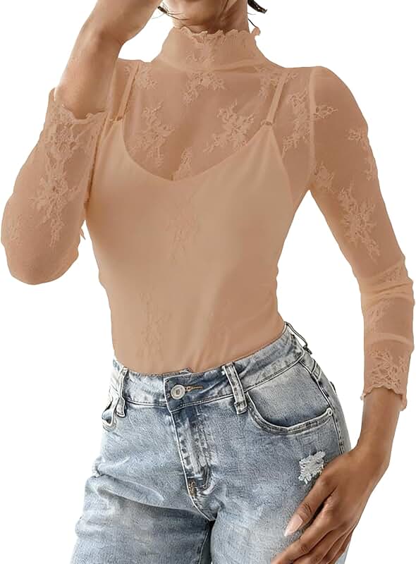 Women's Sheer Mesh Long Sleeve Layering Top