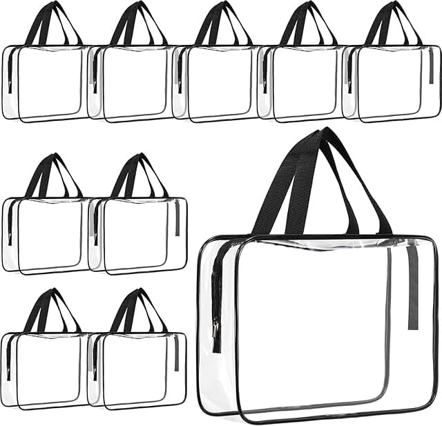 Large clear toiletry and makeup bag with zipper and handle