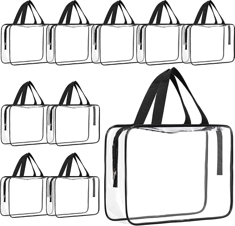 Large clear toiletry and makeup bag with zipper and handle