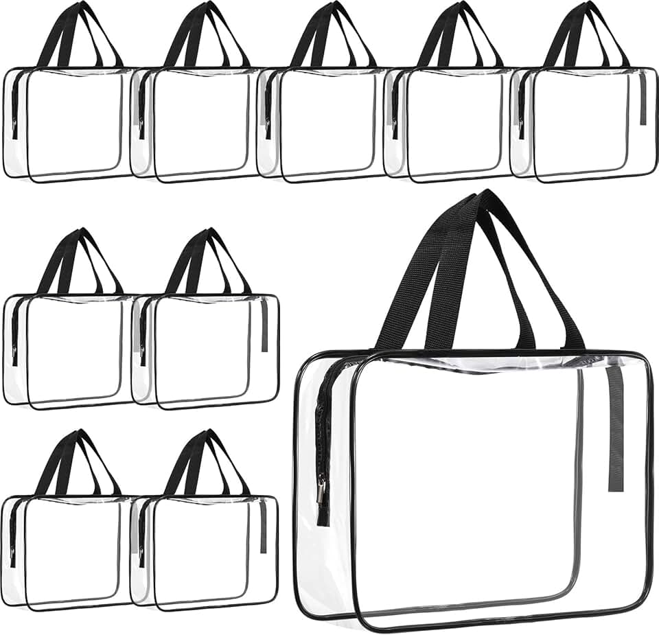 Large clear toiletry and makeup bag with zipper and handle