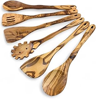 Handmade Olive Wood 6-Piece Spoon Set for Cooking and Serving