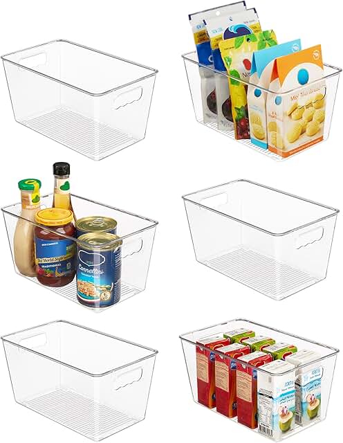Set of 6 Clear Plastic Storage Bins with Handles
