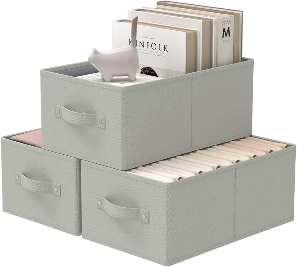Foldable Cloth Storage Bins, 3 Pack, Grey