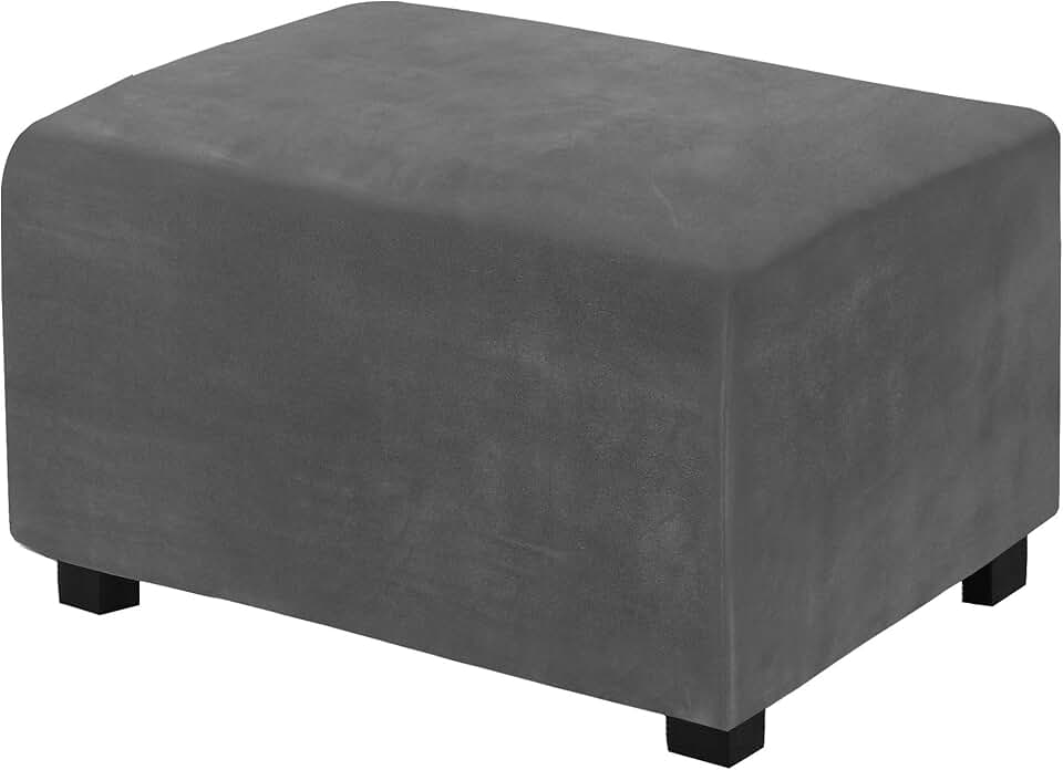 Velvet Plush Ottoman Cover for Footstool, Grey