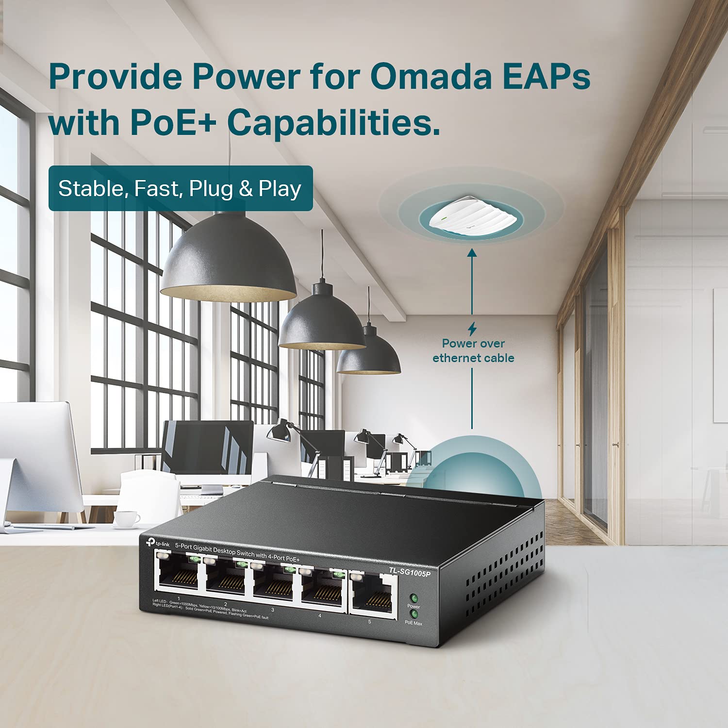 TL-SG1005P V2 or later | 5 Port Gigabit PoE Switch | 4 PoE+ Ports @65W | Desktop | Plug & Play | Sturdy Metal w/ Shielded Ports | Fanless | Limited Lifetime Protection | QoS & IGMP Snooping