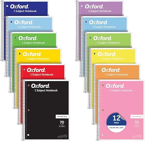 12 Spiral Notebooks, 8 x 10.5 inches, Assorted Colors