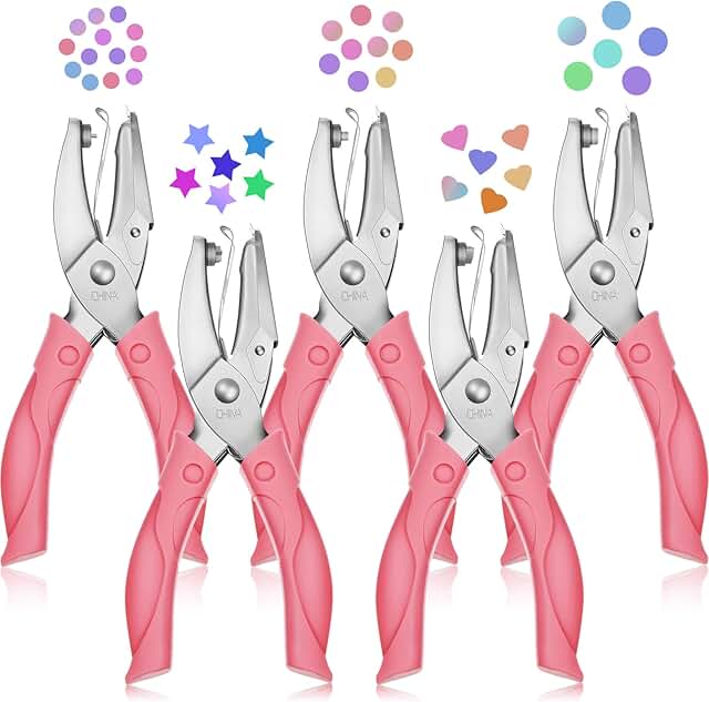 Set of 5 Handheld Metal Hole Punches with Heart and Star Shapes