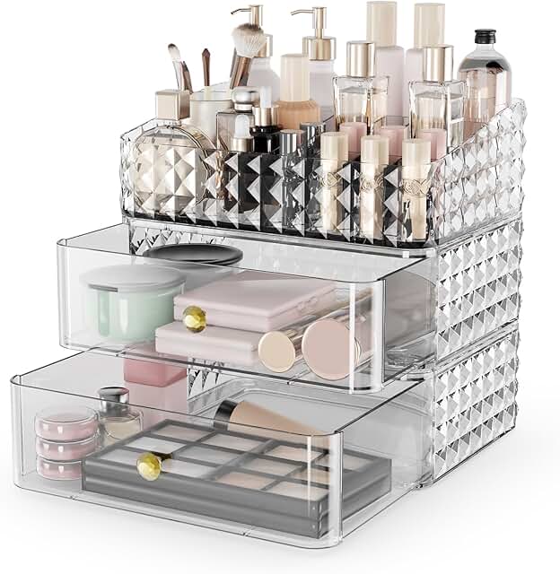Stackable Makeup Organizer with Drawers and Tray