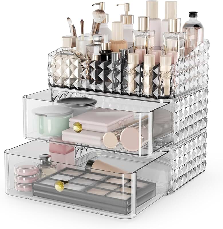 Stackable Makeup Organizer with Drawers and Tray