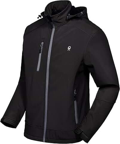 Men's Softshell Jacket with Removable Hood and Fleece Lining