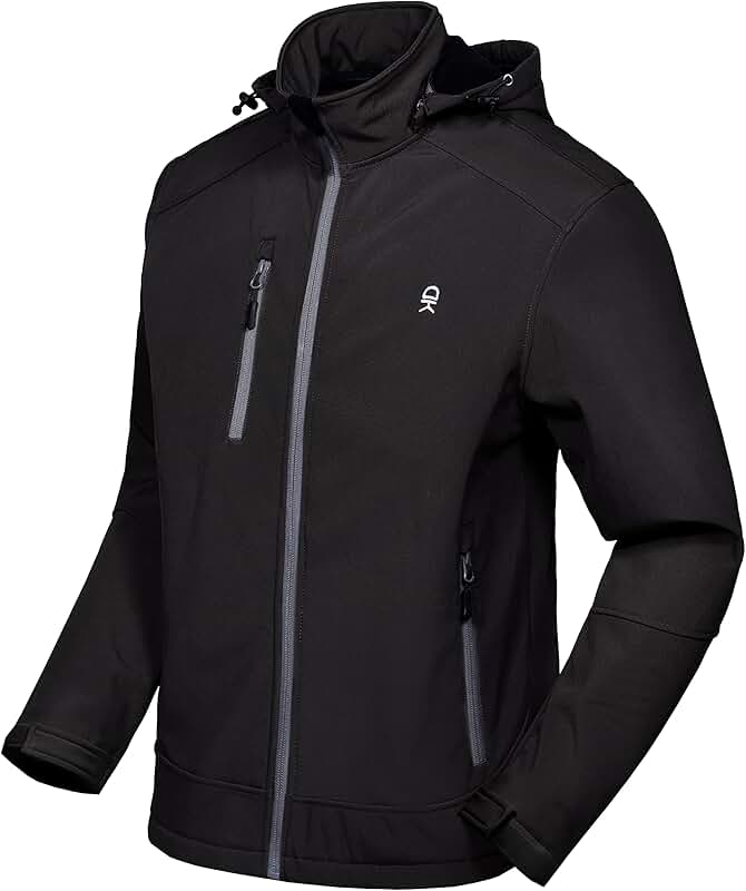 Men's Softshell Jacket with Removable Hood and Fleece Lining