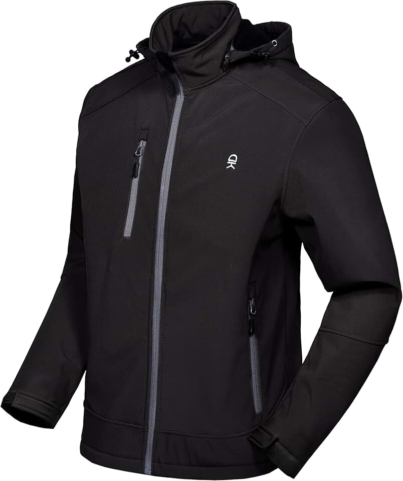 Men's Softshell Jacket with Removable Hood and Fleece Lining