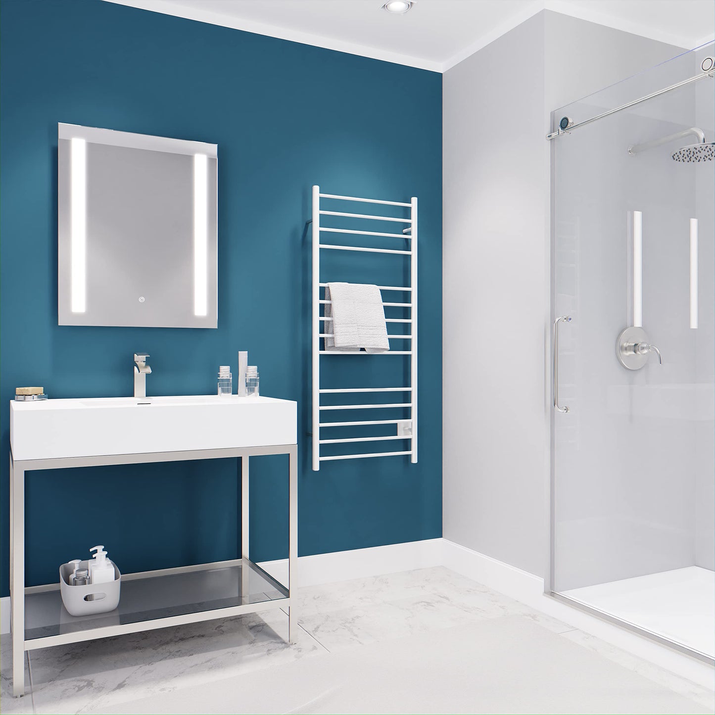 Elgon 14-Bar Stainless Steel Wall Mounted Towel Warmer Rack in Brushed Nickel  160W Quick Warming ETL Tower Heater Rail  Hardwired Plug-in Towel Dryer  TW-WM105BN