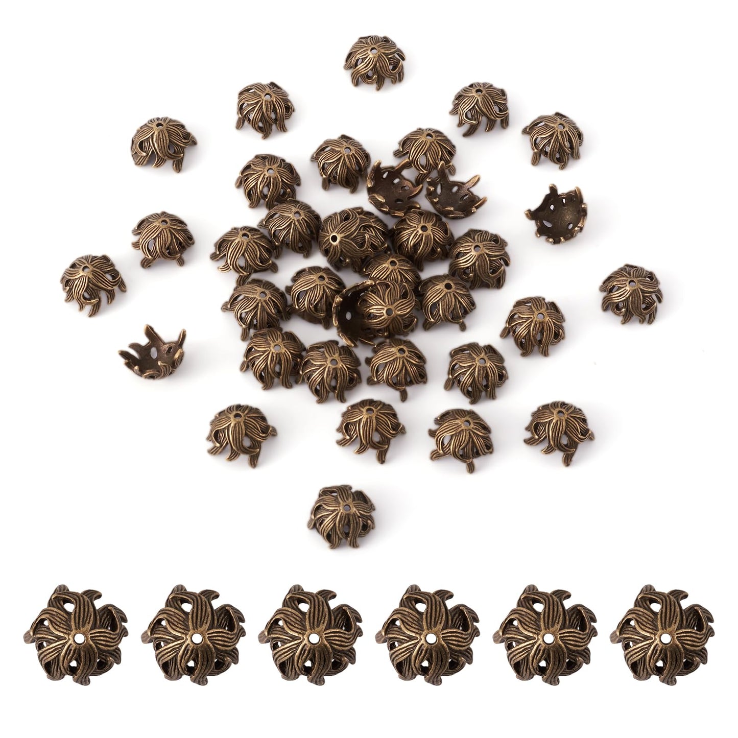 50pcs Tibetan Alloy Flower Petal Bead Caps for Jewelry Making