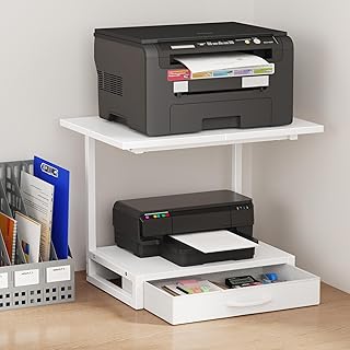 2-Tier Desktop Printer Stand with Fabric Drawer