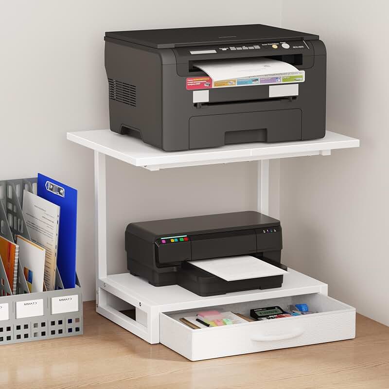 2-Tier Desktop Printer Stand with Fabric Drawer