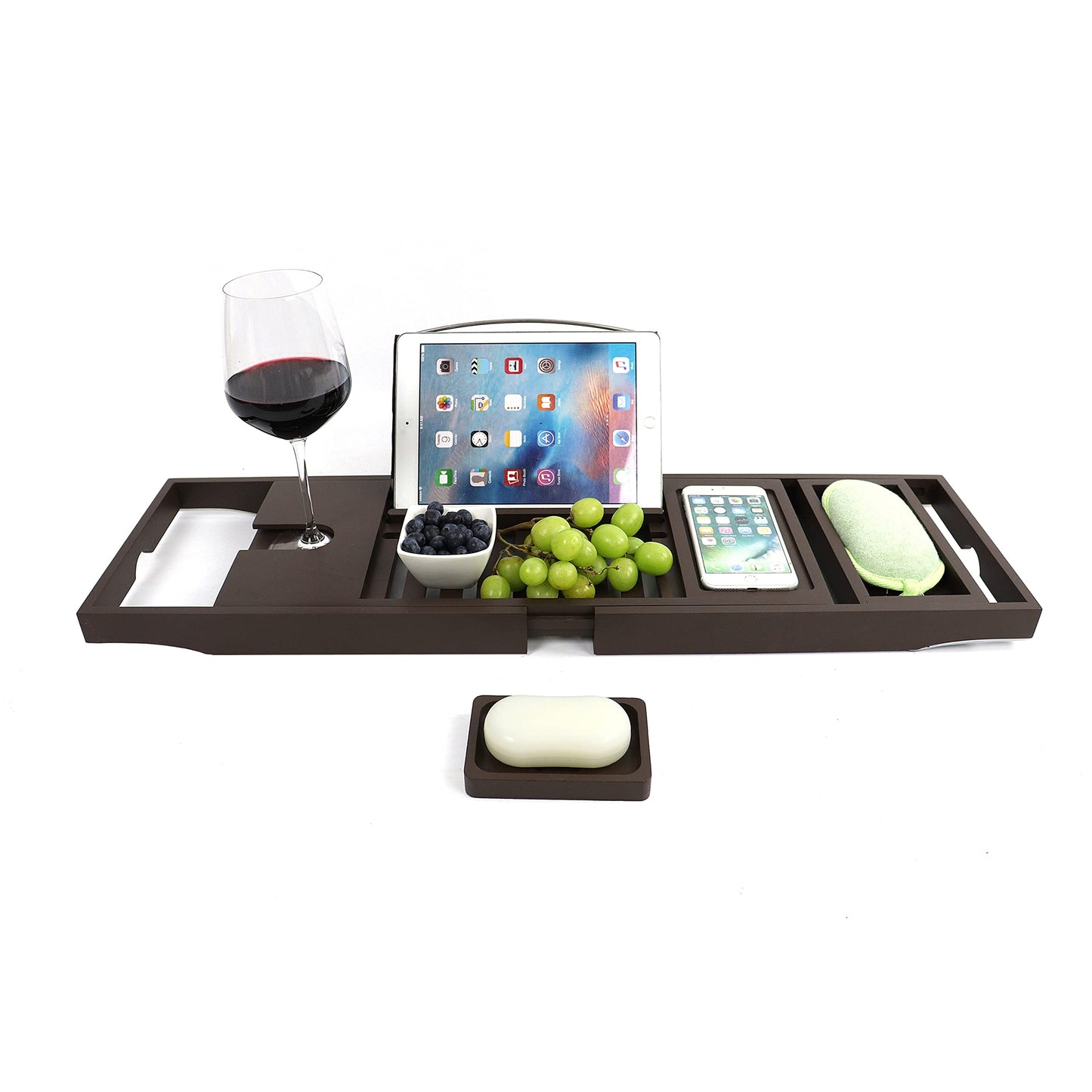 Bamboo Bathtub Caddy Tray Expandable Bath Tub Tray with Book and Wine Holder, Soap Dish, Phone Slot, Bath Table for Any Tub Bath Gift for Women 27.5  41.1 x 8.6, Brown)