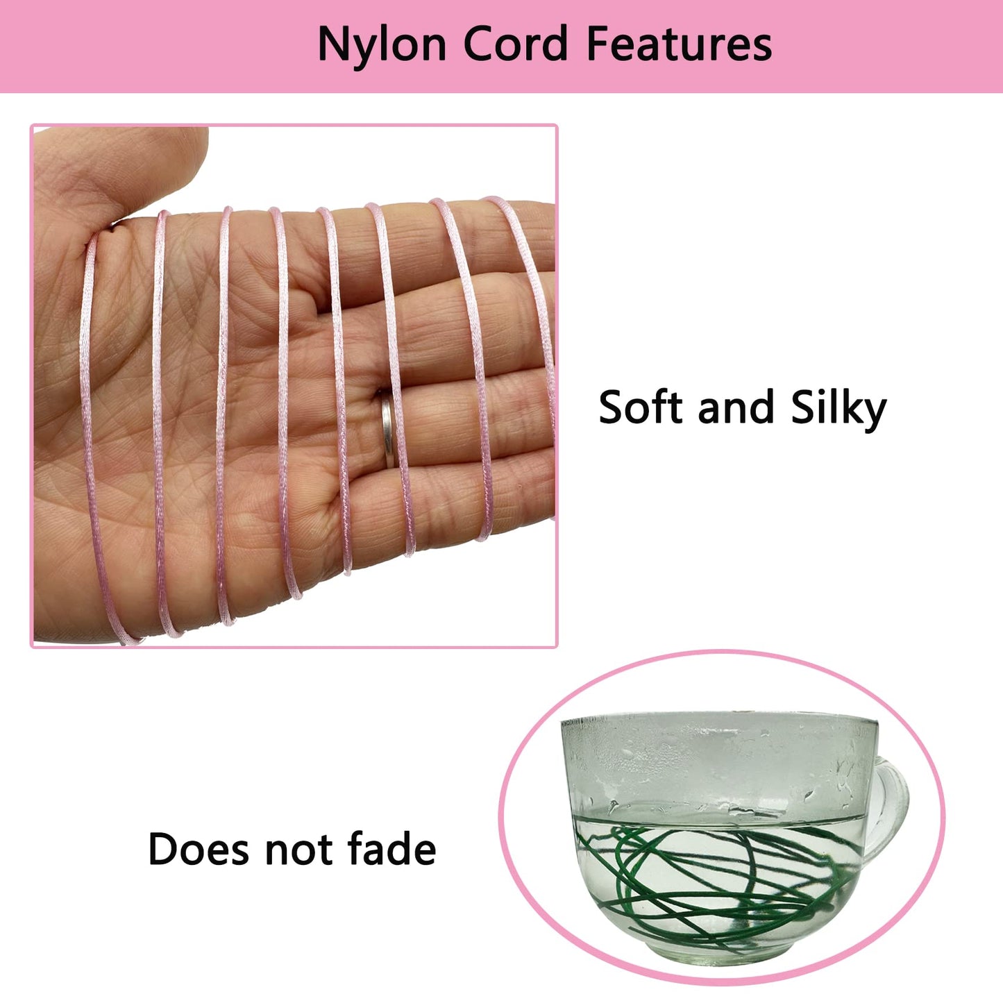 Pink Nylon Cord String for Jewelry Making and Crafting