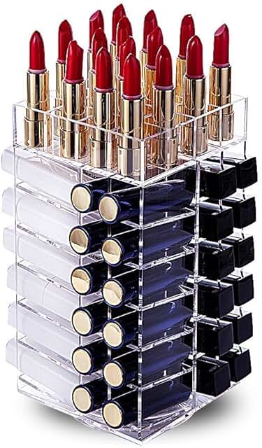 Acrylic 64-Lipstick Rotating Organizer with Removable Dividers