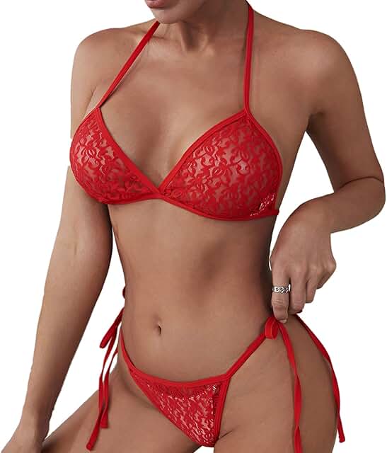Sheer Red Mesh Lingerie Set for Women