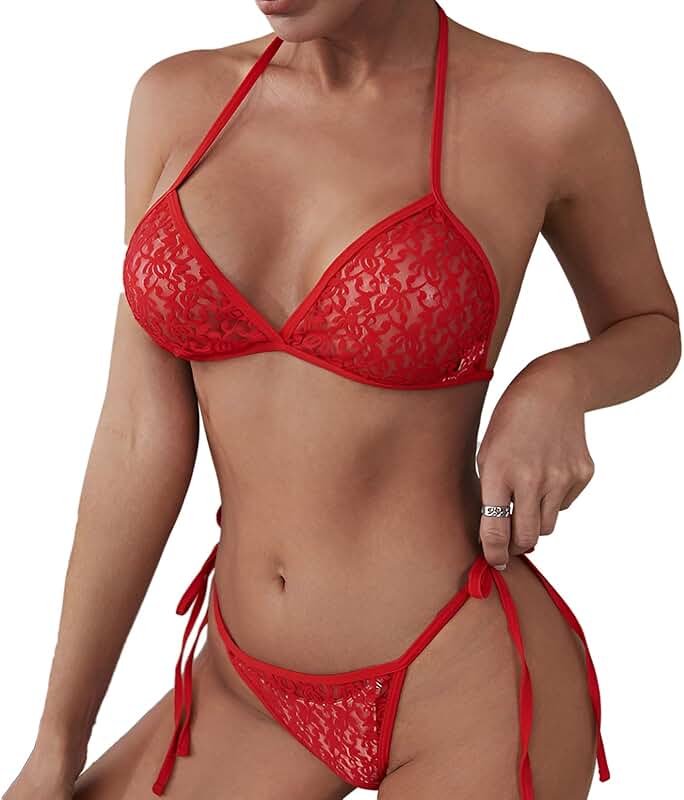 Sheer Red Mesh Lingerie Set for Women