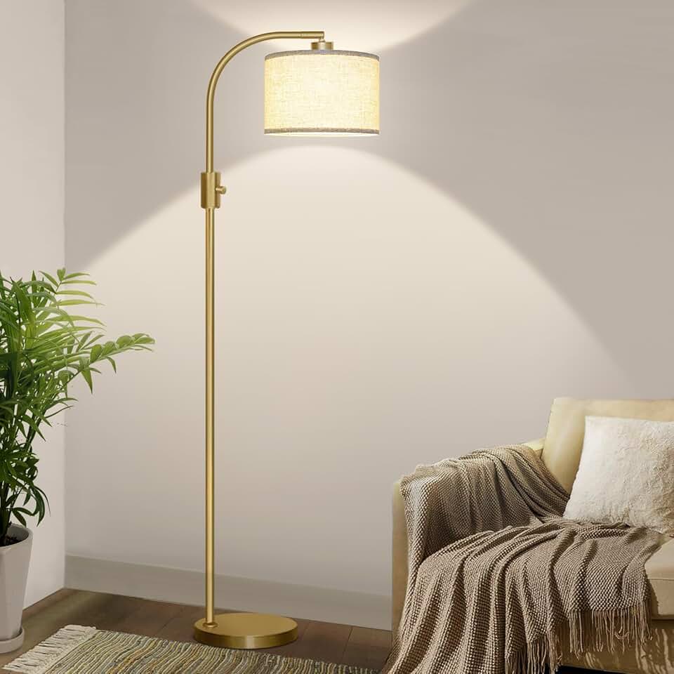 Modern Tall Floor Lamp with Linen Shade and 1200 Lumens