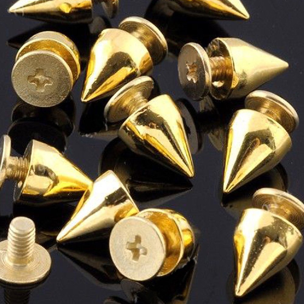 Gold Spike Studs - 100 Sets, 9MM Bullet Cone Screws