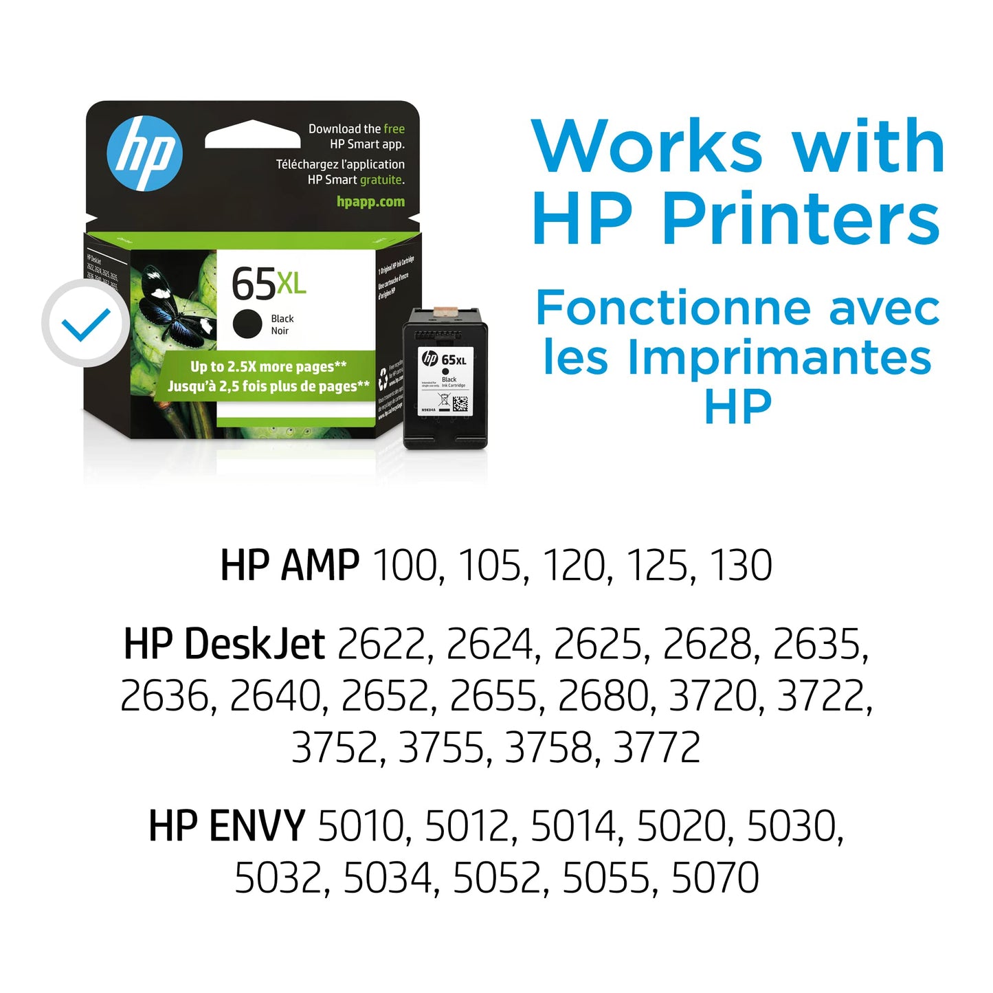 Original 65XL Black High-yield Ink Cartridge | Works with AMP 100 Series, DeskJet 2600, 3700 Series, ENVY 5000 Series | Eligible for Instant Ink | N9K04AN