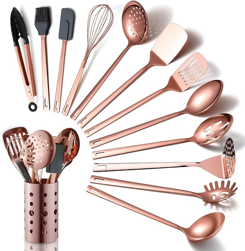 13-Piece Copper Kitchen Utensil Set with Holder