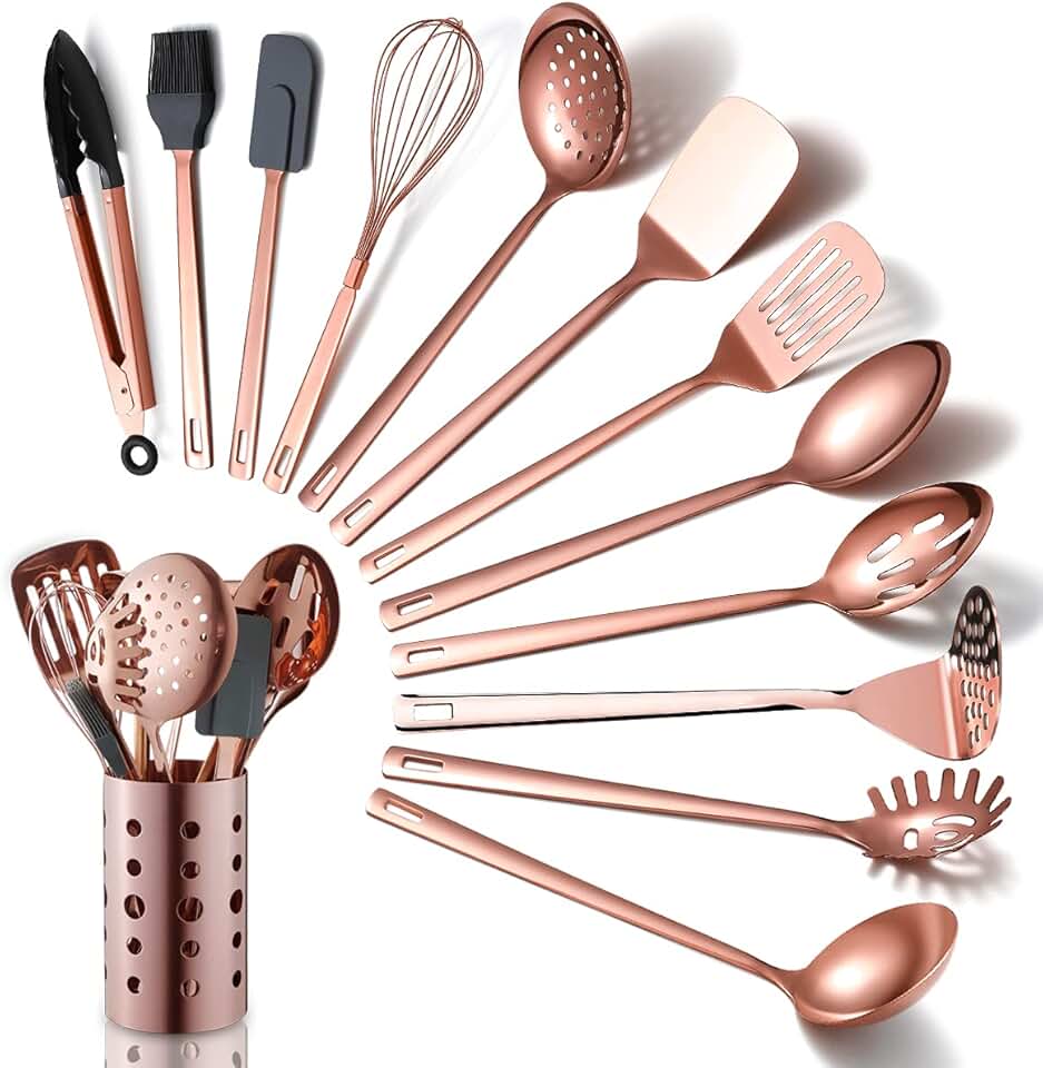 13-Piece Copper Kitchen Utensil Set with Holder