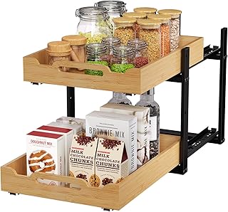 Pull Out Bamboo Cabinet Organizer with 2 Tiers