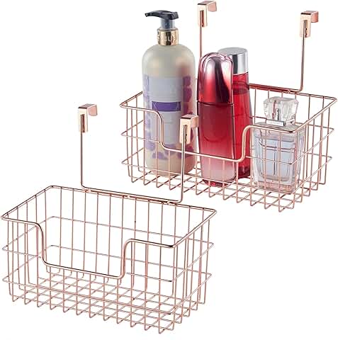 Wire Hanging Storage Baskets, 2 Pack, Wall Mount, Rose Gold