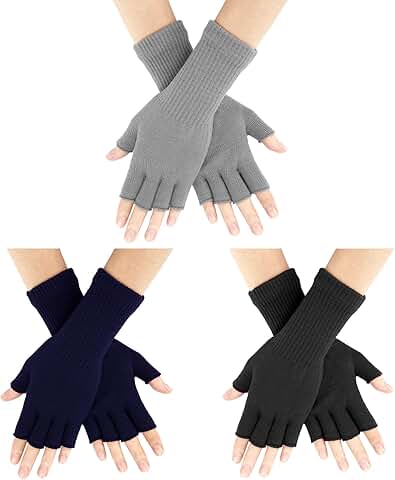 Three Pairs of Women's Fingerless Gloves for Winter