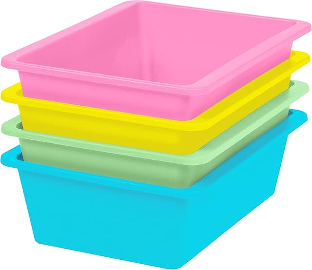Large pastel plastic storage bins, 4-pack