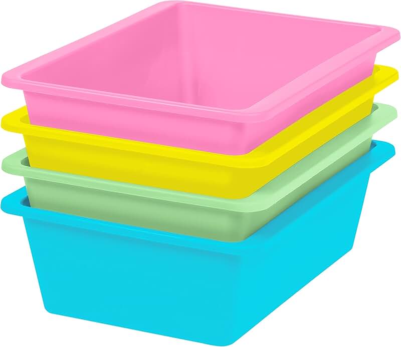 Large pastel plastic storage bins, 4-pack