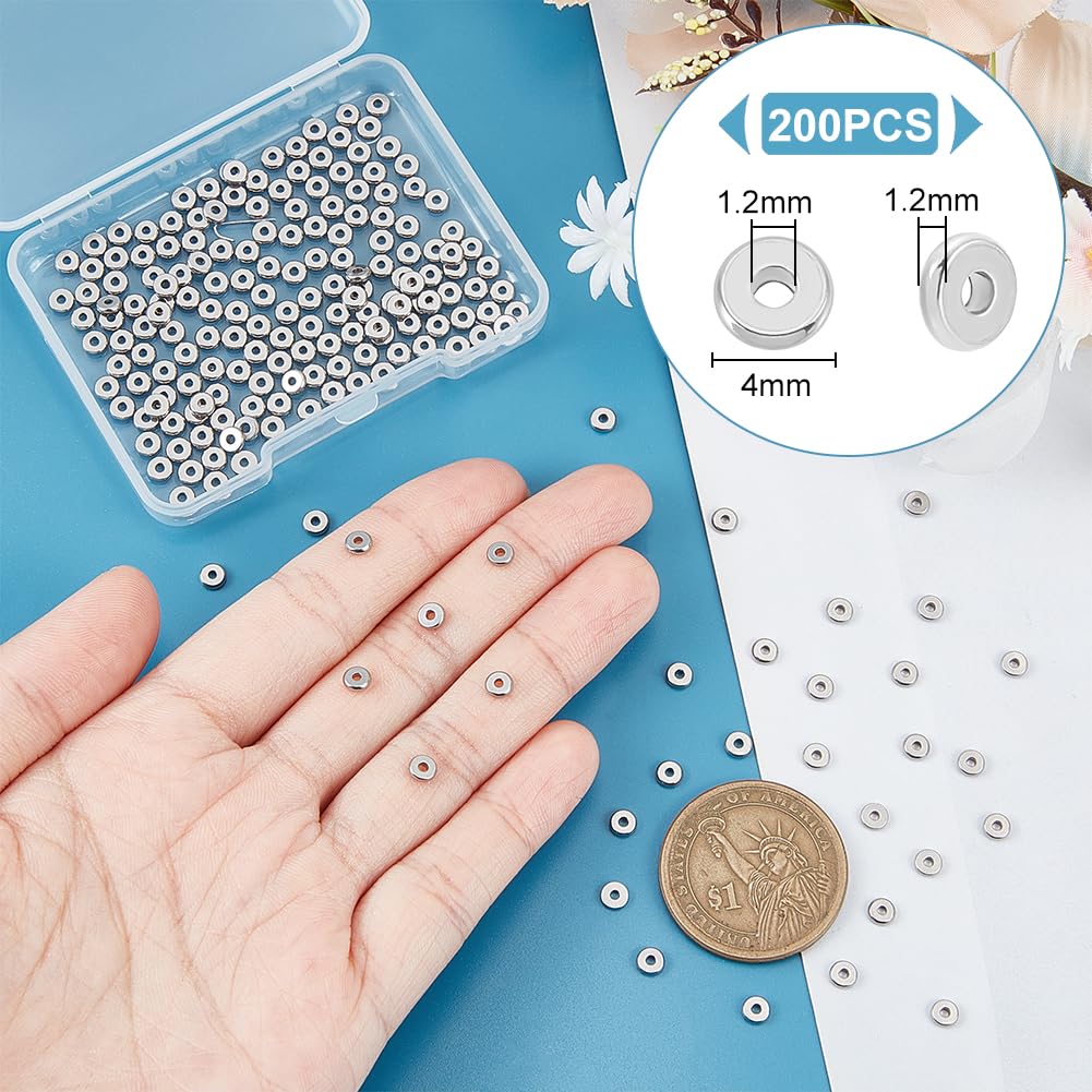 200pcs 4mm stainless steel disc spacer beads for jewelry making