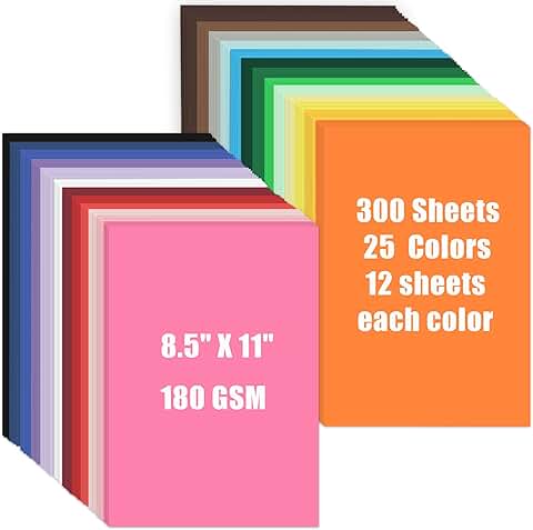 300 Sheets of 8.5 x 11 Colored Cardstock in 25 Assorted Colors