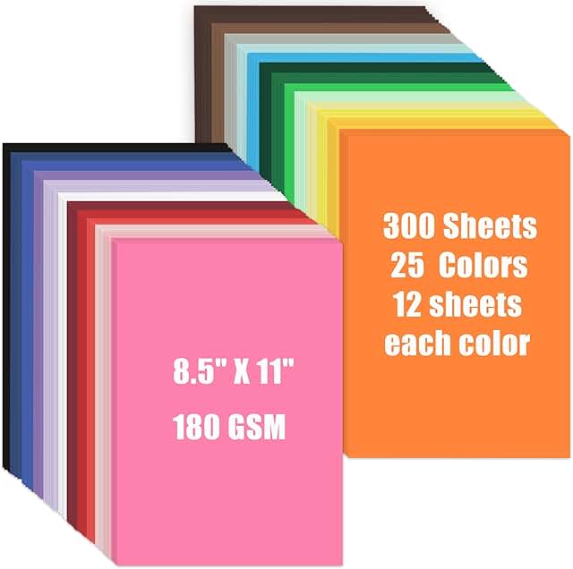 300 Sheets of 8.5 x 11 Colored Cardstock in 25 Assorted Colors