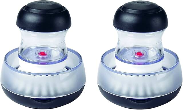 Two-pack palm brush storage set with soap dispenser