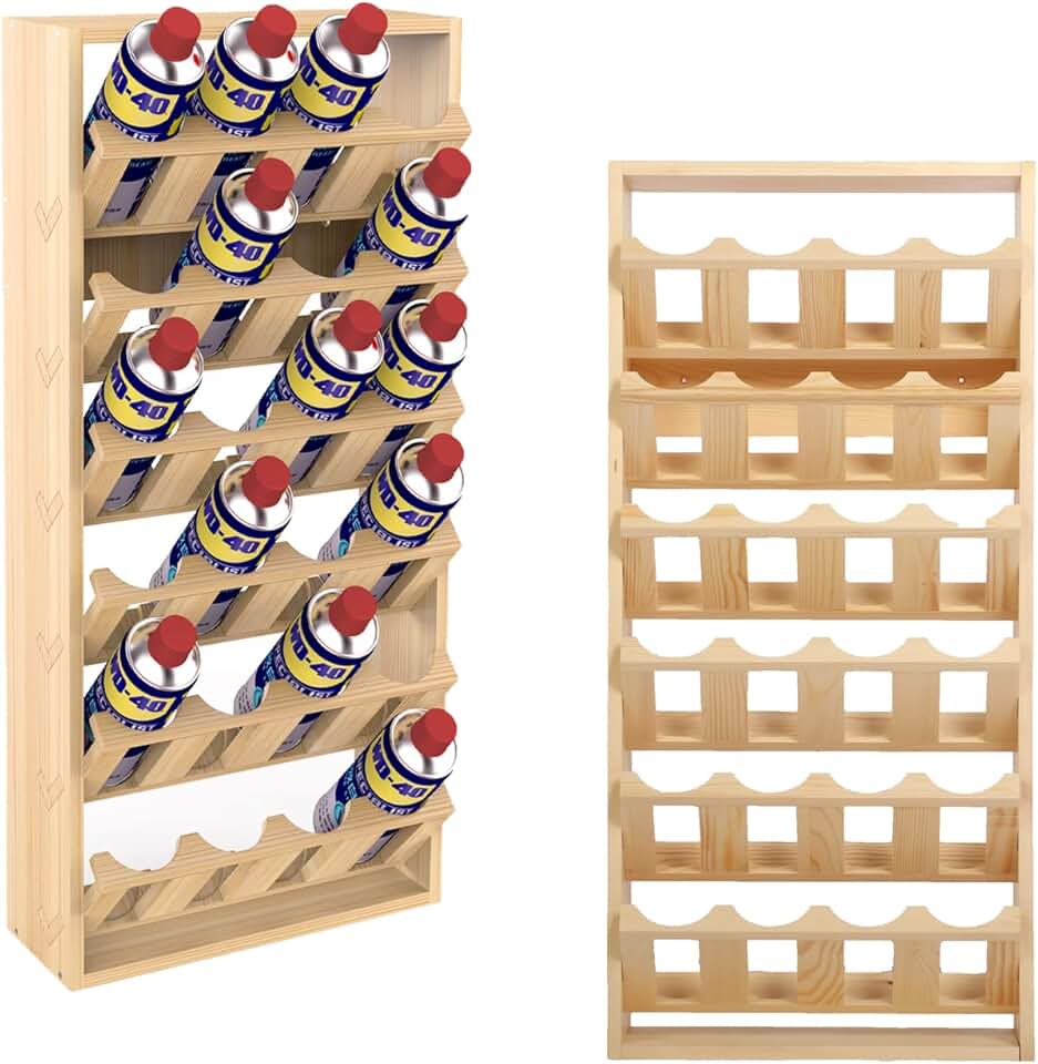 Wooden 6-Tier Spray Paint and Lube Can Storage Rack