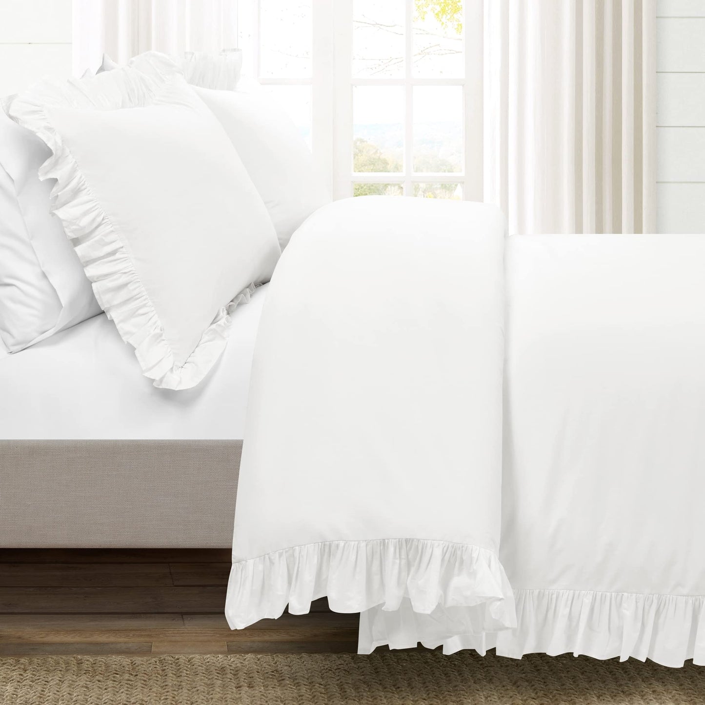 Reyna 100% Cotton 3 Piece Duvet Cover Set, Full/Queen, Pure White