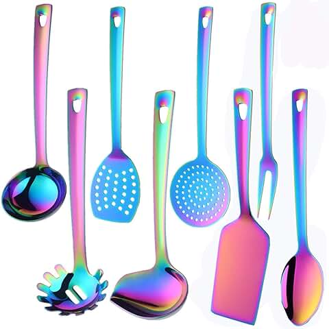 8-Piece Stainless Steel Kitchen Utensil Set in Rainbow Colors