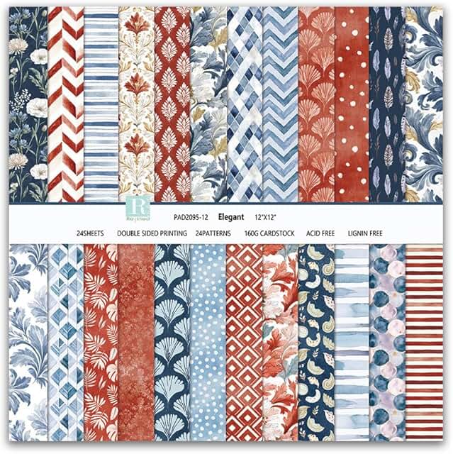 Vintage floral scrapbook paper, 12x12 inches, 24 sheets