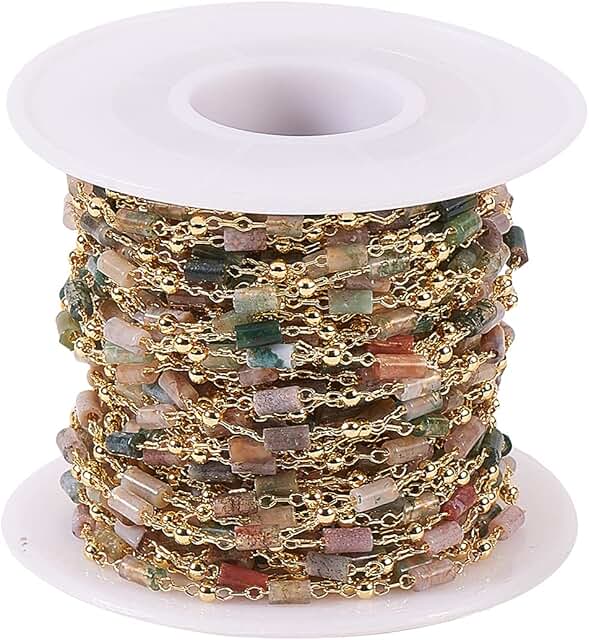 Vintage Natural Agate Crystal Beaded Chain for Jewelry Making
