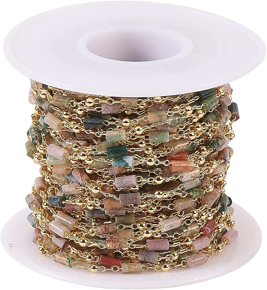 Vintage Natural Agate Crystal Beaded Chain for Jewelry Making